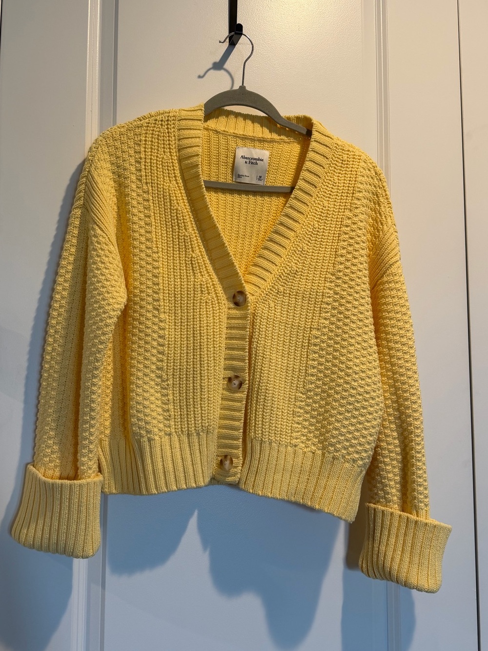 Abercrombie & Fitch Yellow Chunky Knit Button-Up Cardigan